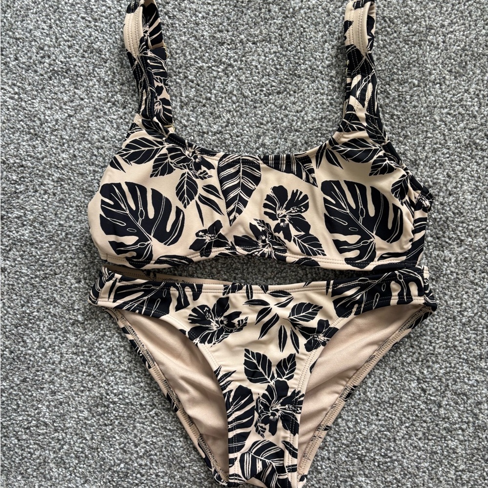 Xhilaration Black and Tan Floral Bikini
